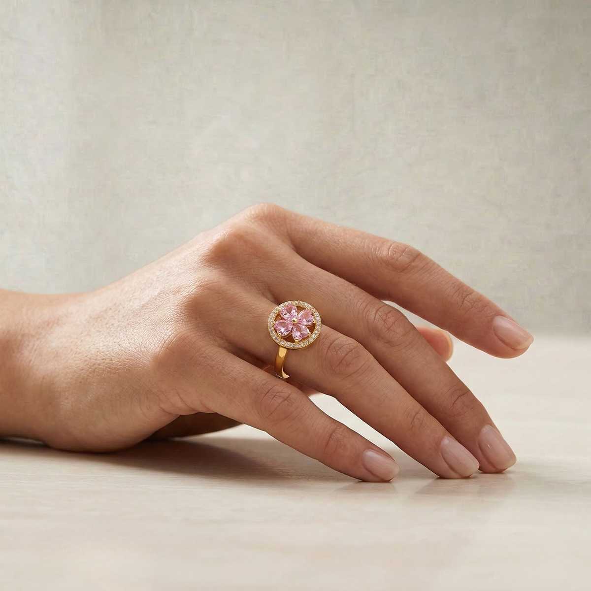Jenna | Pink Heart Bloom Gold Ring