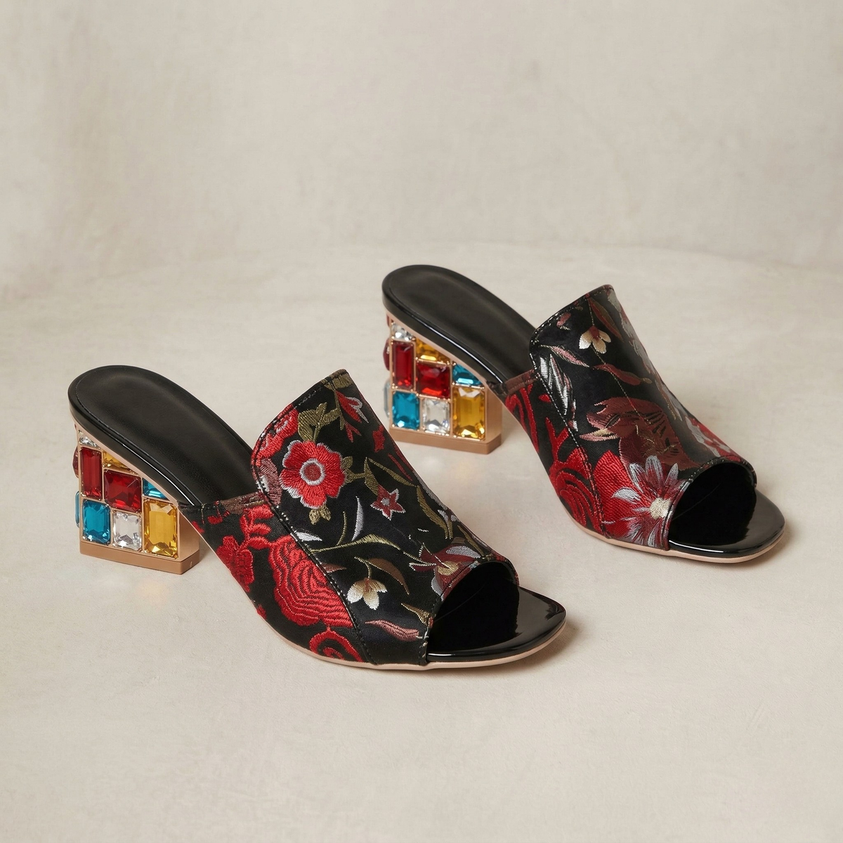 Daphne | Mosaic Embroidered Block Heels