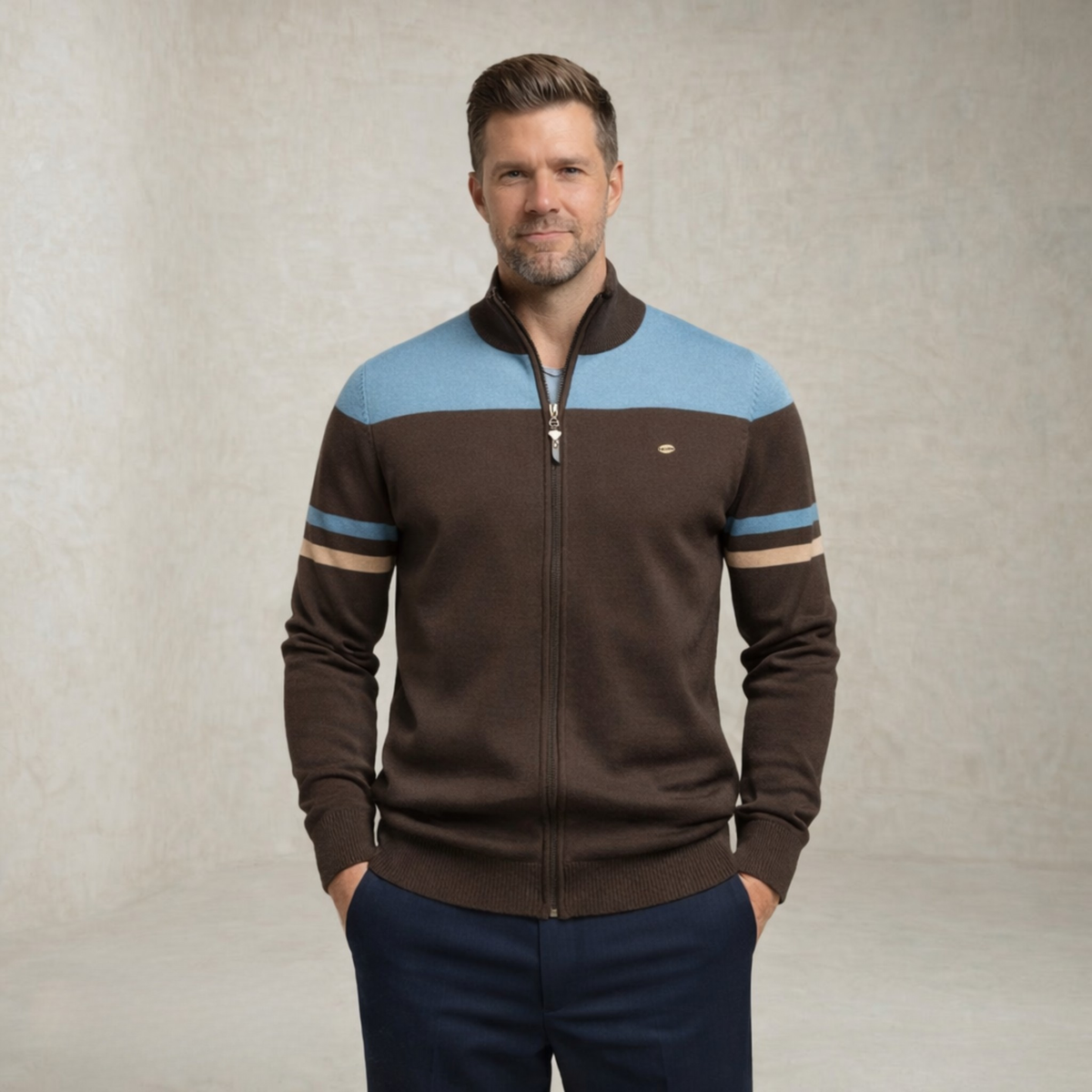 Lucas | Contrast Stripe Sweater with Zipper