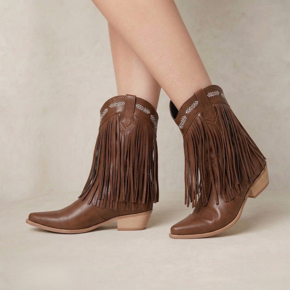 Oriana | Layered Fringe Western Block Heel Boots