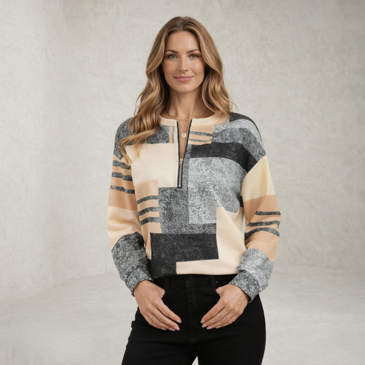 Penelope | Printed Half Zip Sweater
