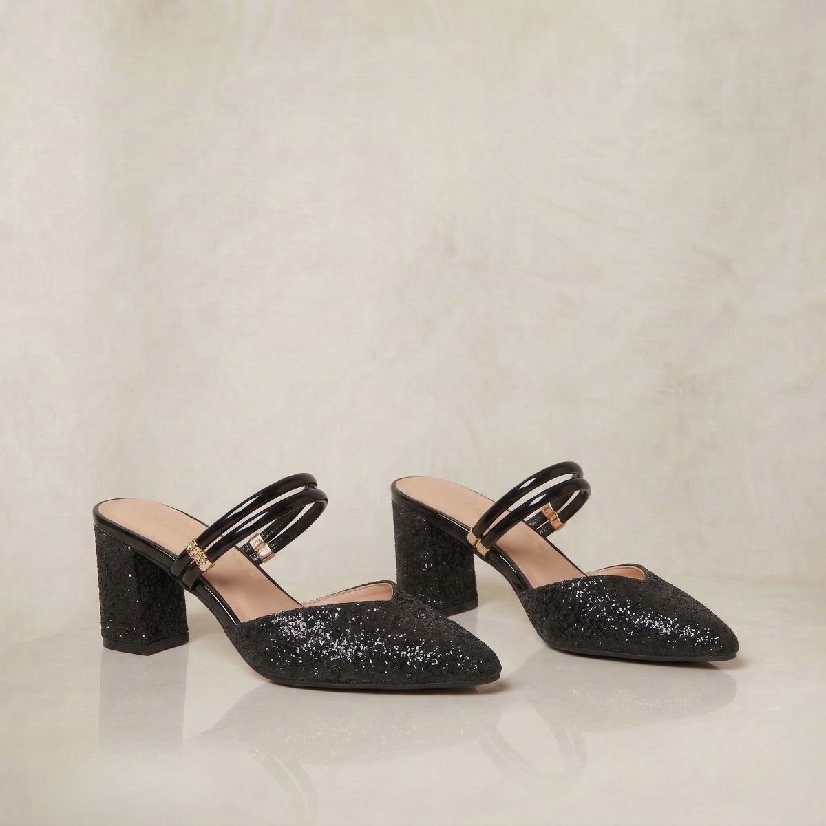 Yvette | Elegant Sculpted Block Heels with Metallic Detail